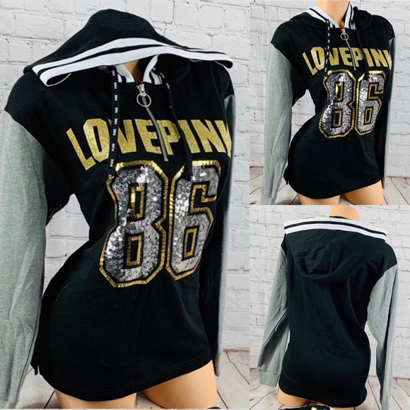PINK Victoria's Secret Tops - VS PINK Bling Campus Tunic Quarter Zip Hoodie